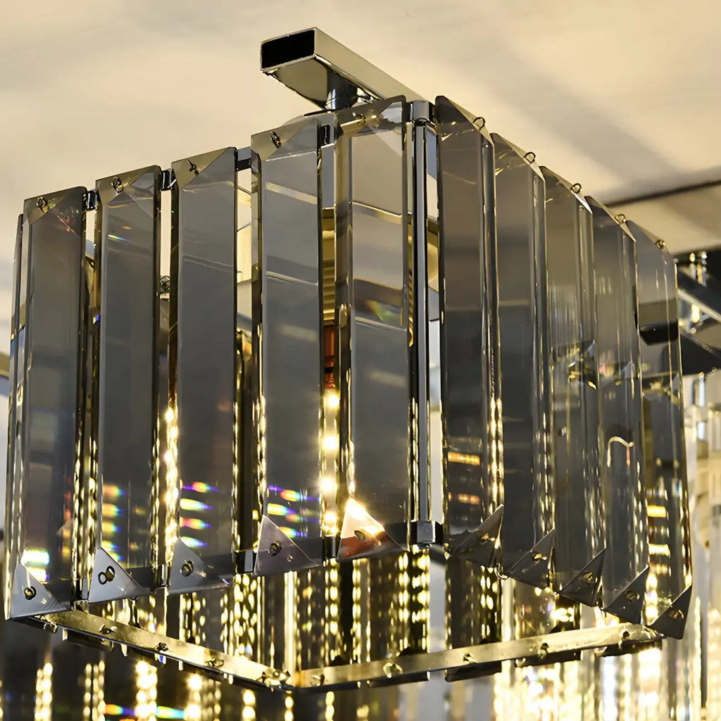 Suspension moderne en verre avec structure métallique pour îlot de cuisine