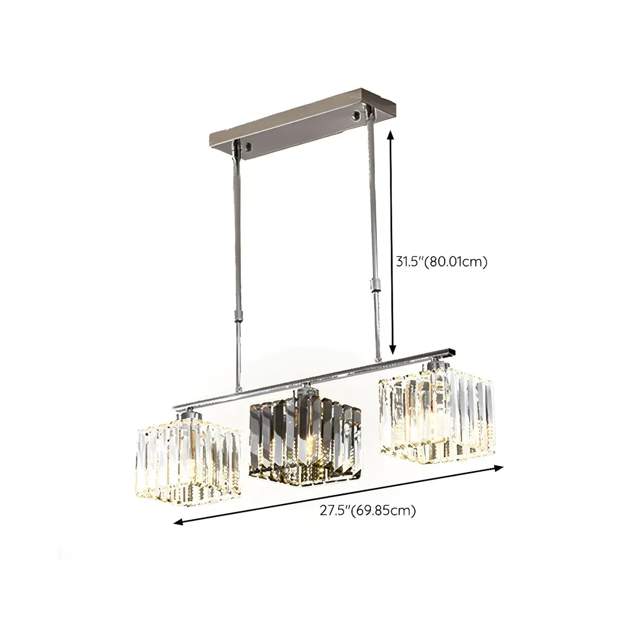 Suspension moderne en verre avec structure métallique pour îlot de cuisine