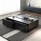 Table basse rectangulaire relevable avec rangement en bois de noyer noir