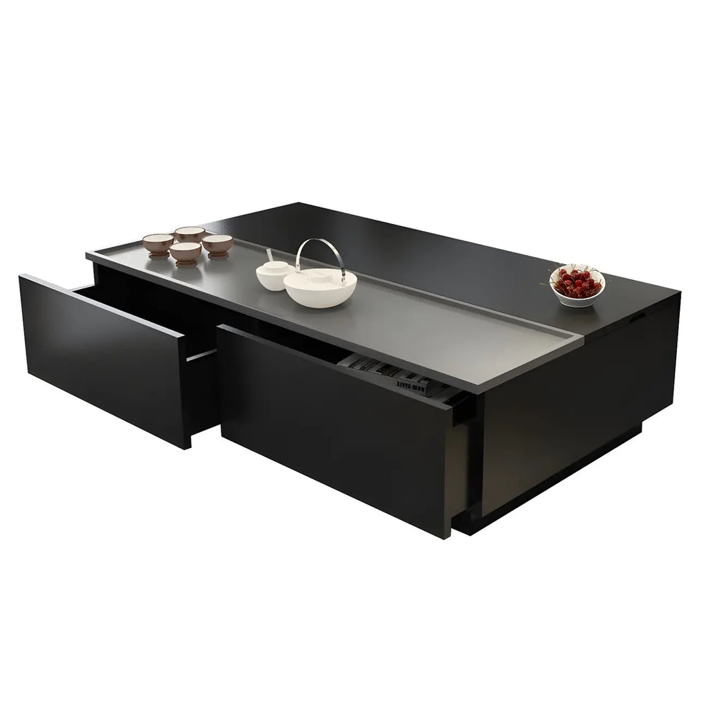 Table basse rectangulaire relevable avec rangement en bois de noyer noir