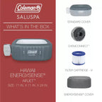 Coleman Hawaii AirJet Grand Carré, Spa gonflable portable d'extérieur 4 à 6 personnes avec 140 AirJets et couvercle EnergySense, Gris