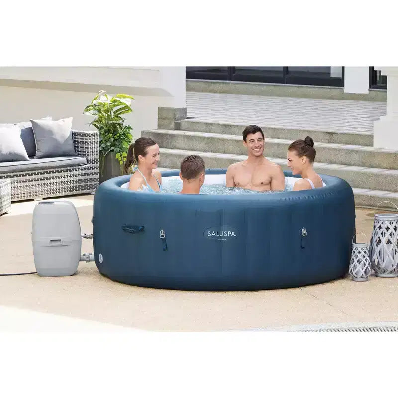 Bestway SaluSpa Milan AirJet, spa gonflable rond portable d'extérieur pour 4 à 6 personnes avec 140 jets d'air et couverture économiseur d'énergie EnergySense, bleu