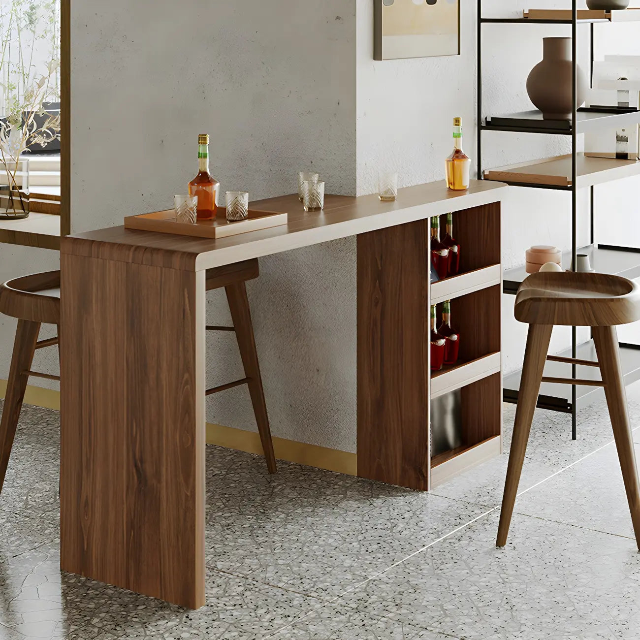 Table de bar rectangulaire moderne en bois marron avec rangement pour la maison