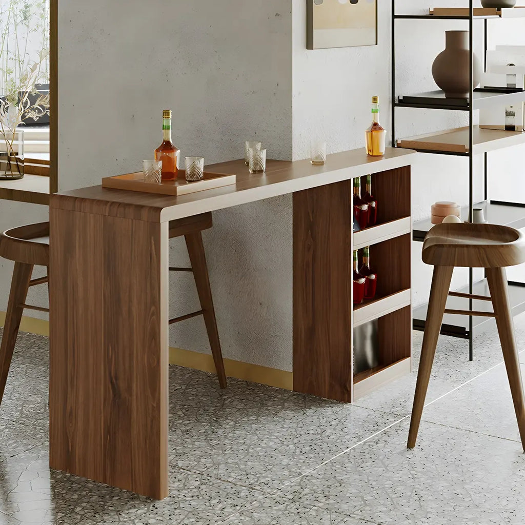Table de bar rectangulaire moderne en bois marron avec rangement pour la maison