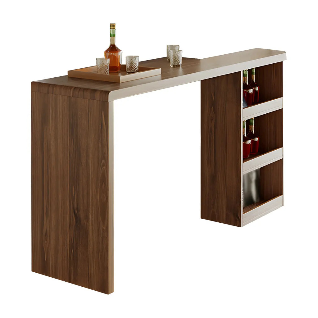 Table de bar rectangulaire moderne en bois marron avec rangement pour la maison