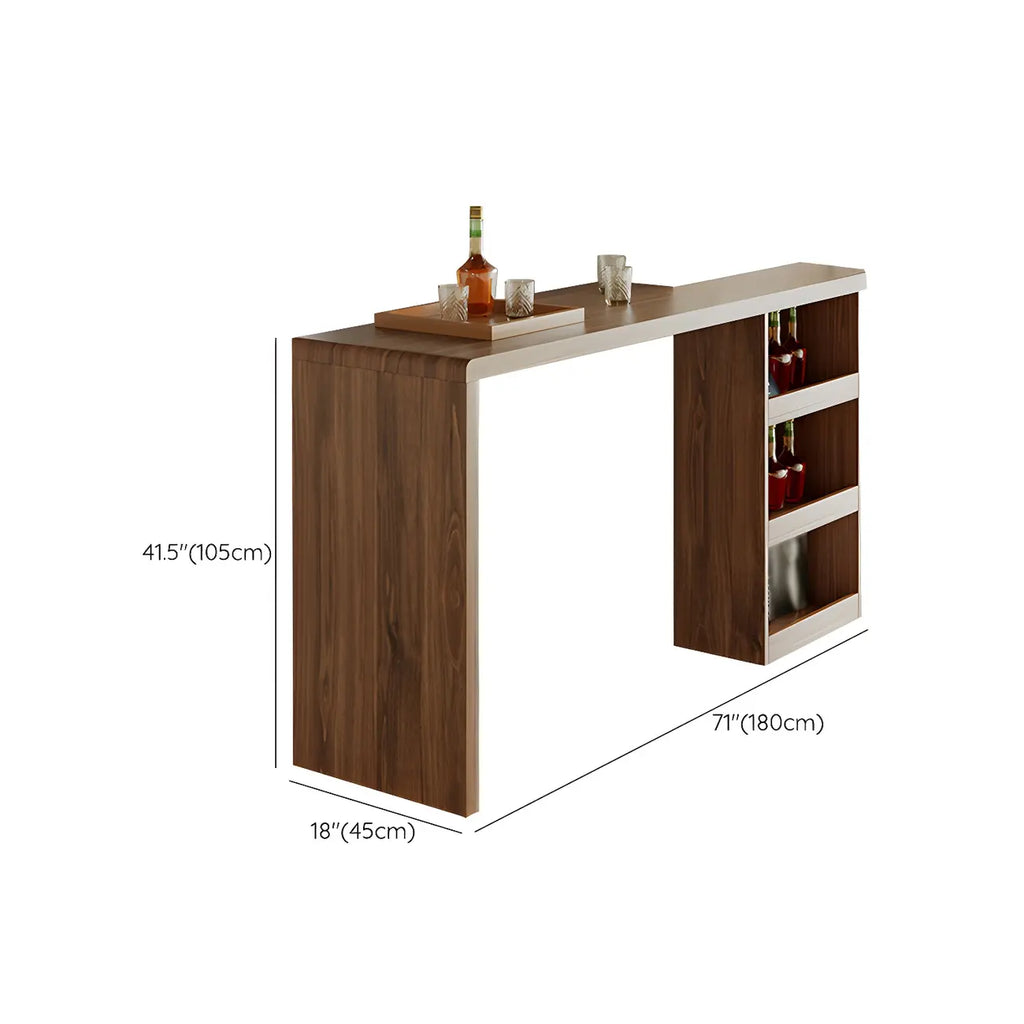 Table de bar rectangulaire moderne en bois marron avec rangement pour la maison