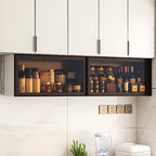 Vitrine de cuisine suspendue en métal gris et verre