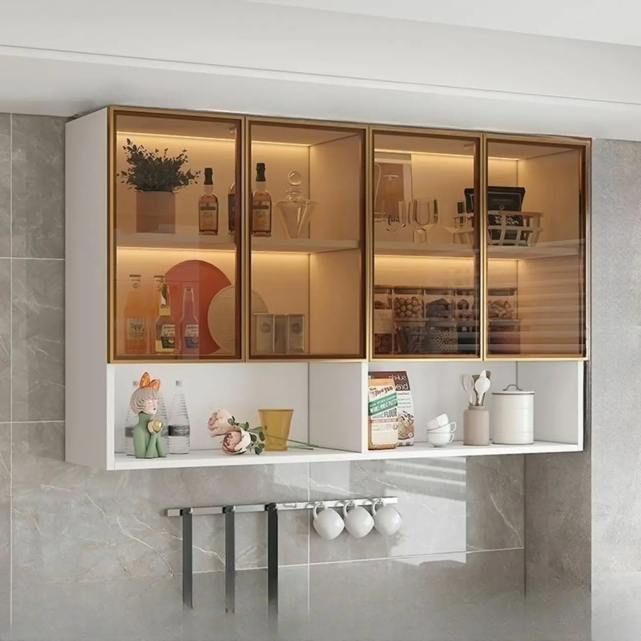 vaisselier mural gris en bois pour cuisine