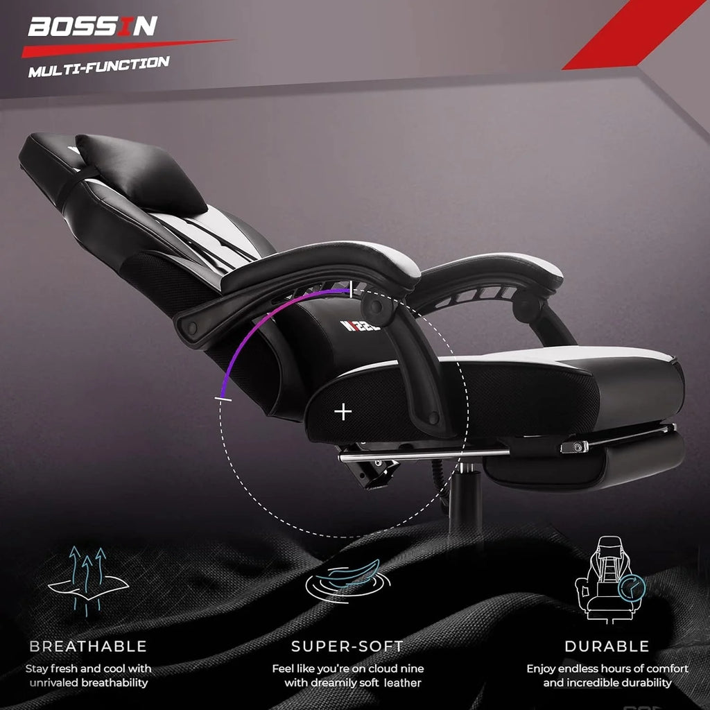 Chaise de jeu BOSSIN style racing, chaise de jeu grande taille supportant jusqu'à 136 kg (300 lbs), dossier haut, chaise d'ordinateur