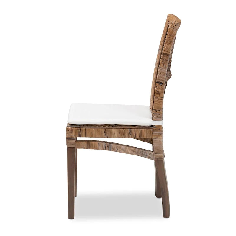 Chaise de salle à manger Laluna en rotin et bois d'acajou de style bohème moderne avec coussin