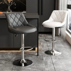 Tabouret de bar pivotant capitonné à losanges, réglable, en cuir PU noir et rouge