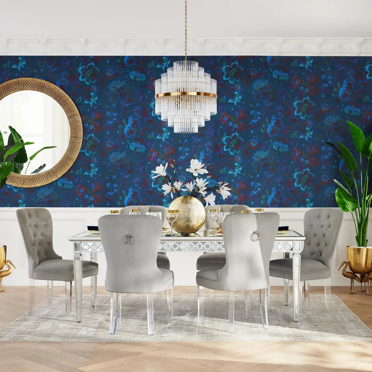 Lustre moderne en verre transparent avec finition dorée