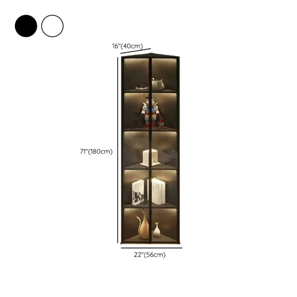 Vitrine d'angle moderne en métal gris et bois avec porte vitrée