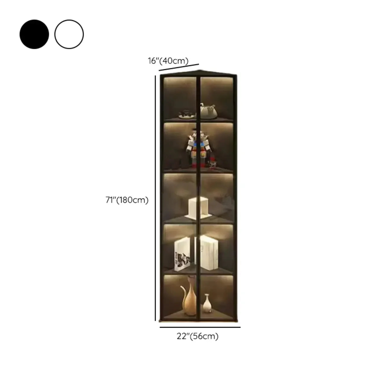 Vitrine d'angle moderne en métal gris et bois avec porte vitrée