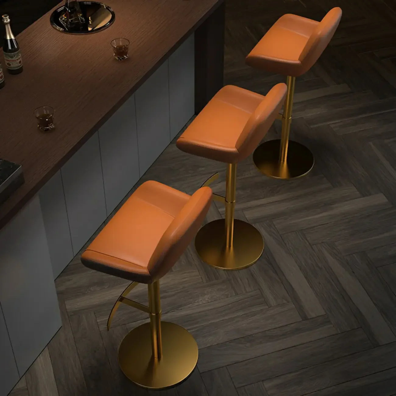 Tabourets de bar pivotants minimalistes en cuir avec dossier bas pour la cuisine
