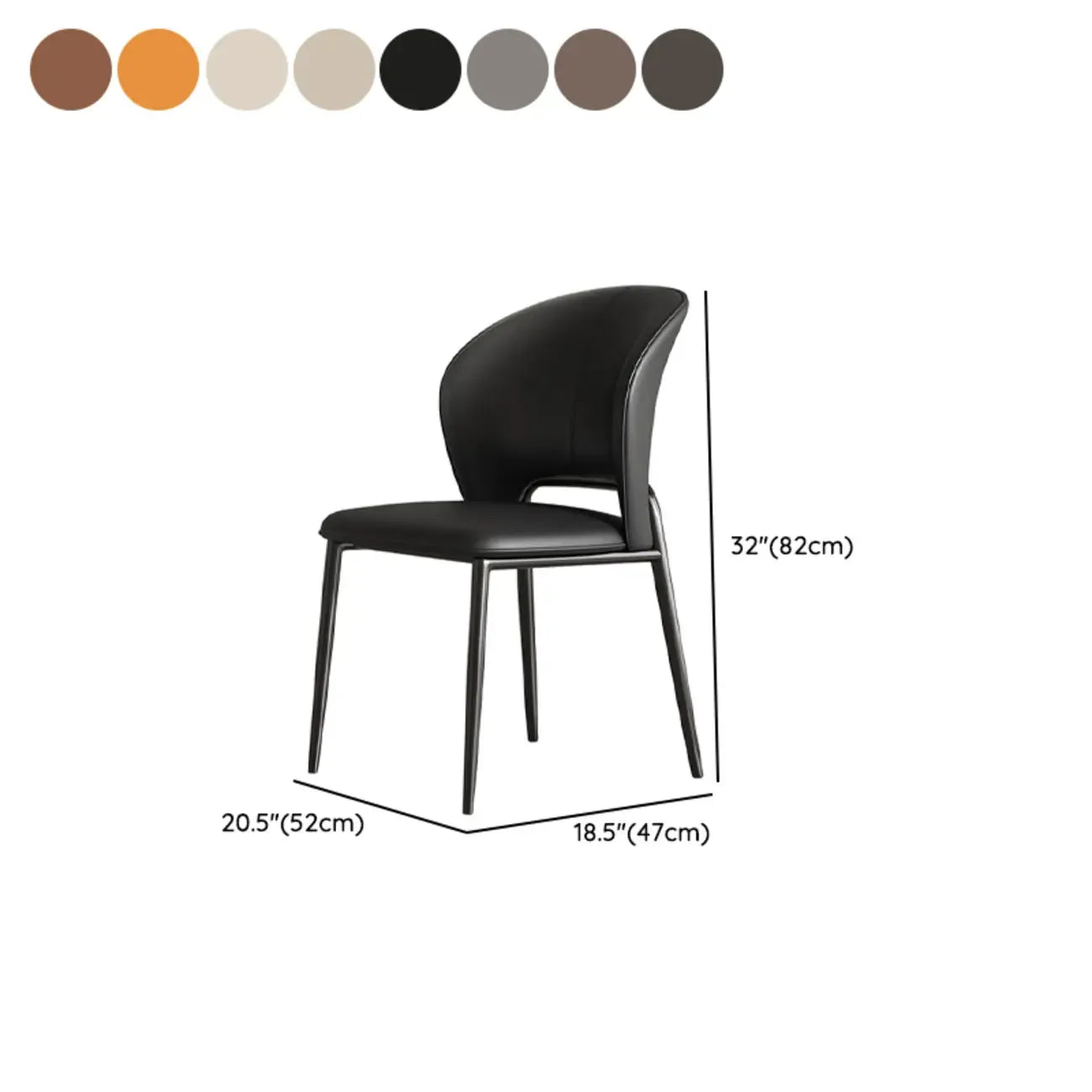 Chaise de salle à manger moderne en similicuir à dossier bas incurvé