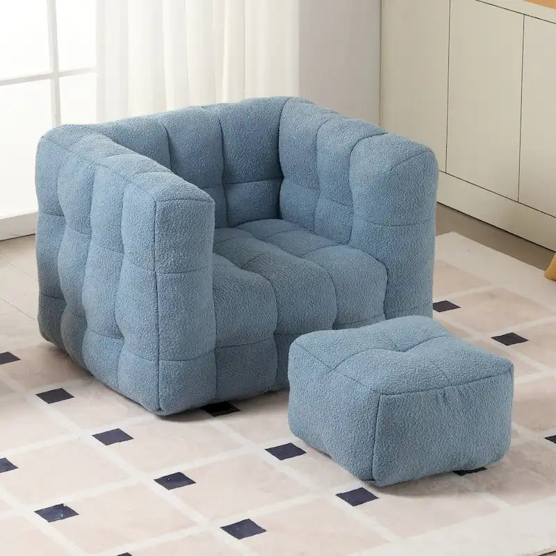 HOMEFUN Poltrona singola moderna trapuntata in Bouclé con pouf