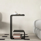 Table d'appoint minimaliste en acrylique en forme de C avec rangement