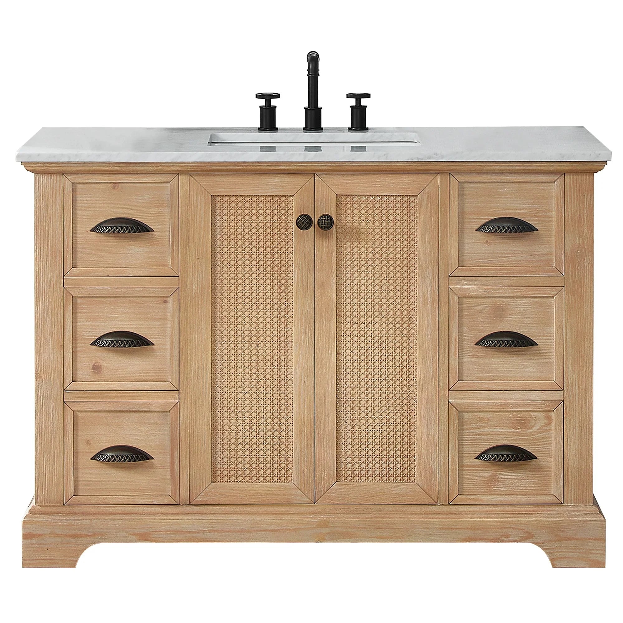 Meuble-lavabo Hervas avec plateau en marbre naturel, sans miroir.