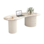 Table basse ovale blanche minimaliste standard avec 2 tiroirs