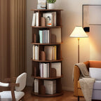 Bibliothèque cylindrique en bois marron à dos ouvert et pivotante