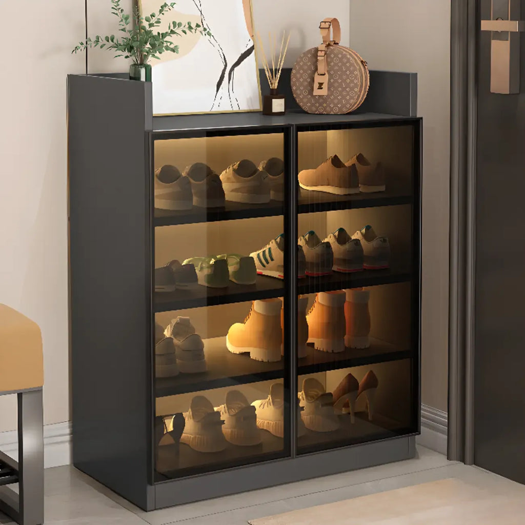 Scarpiera con illuminazione a LED, ripiani regolabili e ante trasparenti