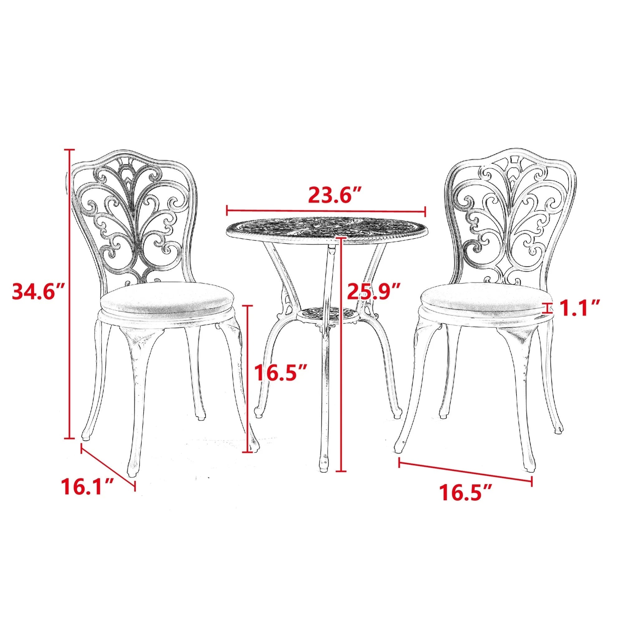 Ensemble de 3 pièces pour terrasse extérieure en aluminium avec table papillon, chaises et trou pour parasol