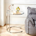Table d'appoint ronde argentée en forme de C à hauteur réglable