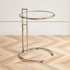 Table d'appoint ronde argentée en forme de C à hauteur réglable