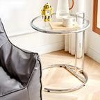 Table d'appoint ronde argentée en forme de C à hauteur réglable