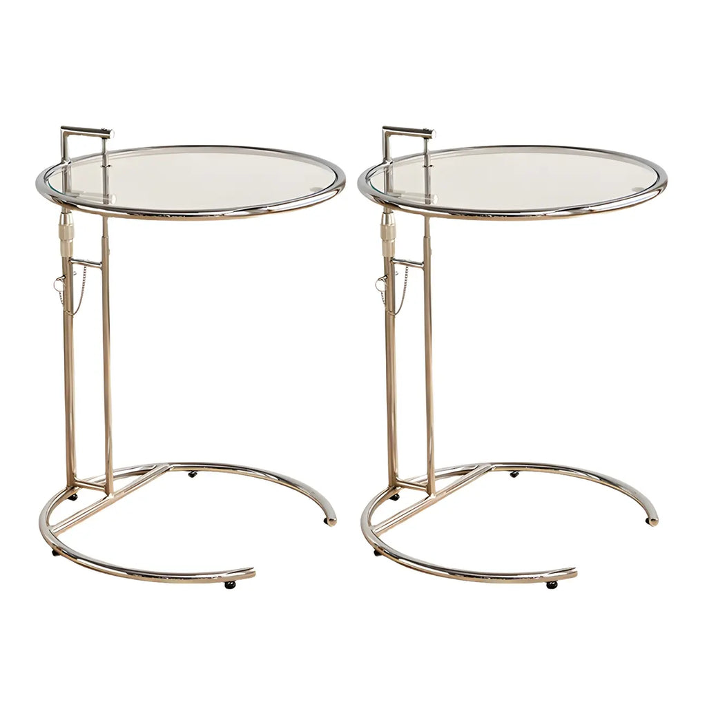 Table d'appoint ronde argentée en forme de C à hauteur réglable