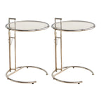 Table d'appoint ronde argentée en forme de C à hauteur réglable