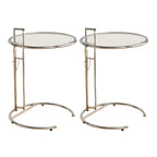 Table d'appoint ronde argentée en forme de C à hauteur réglable