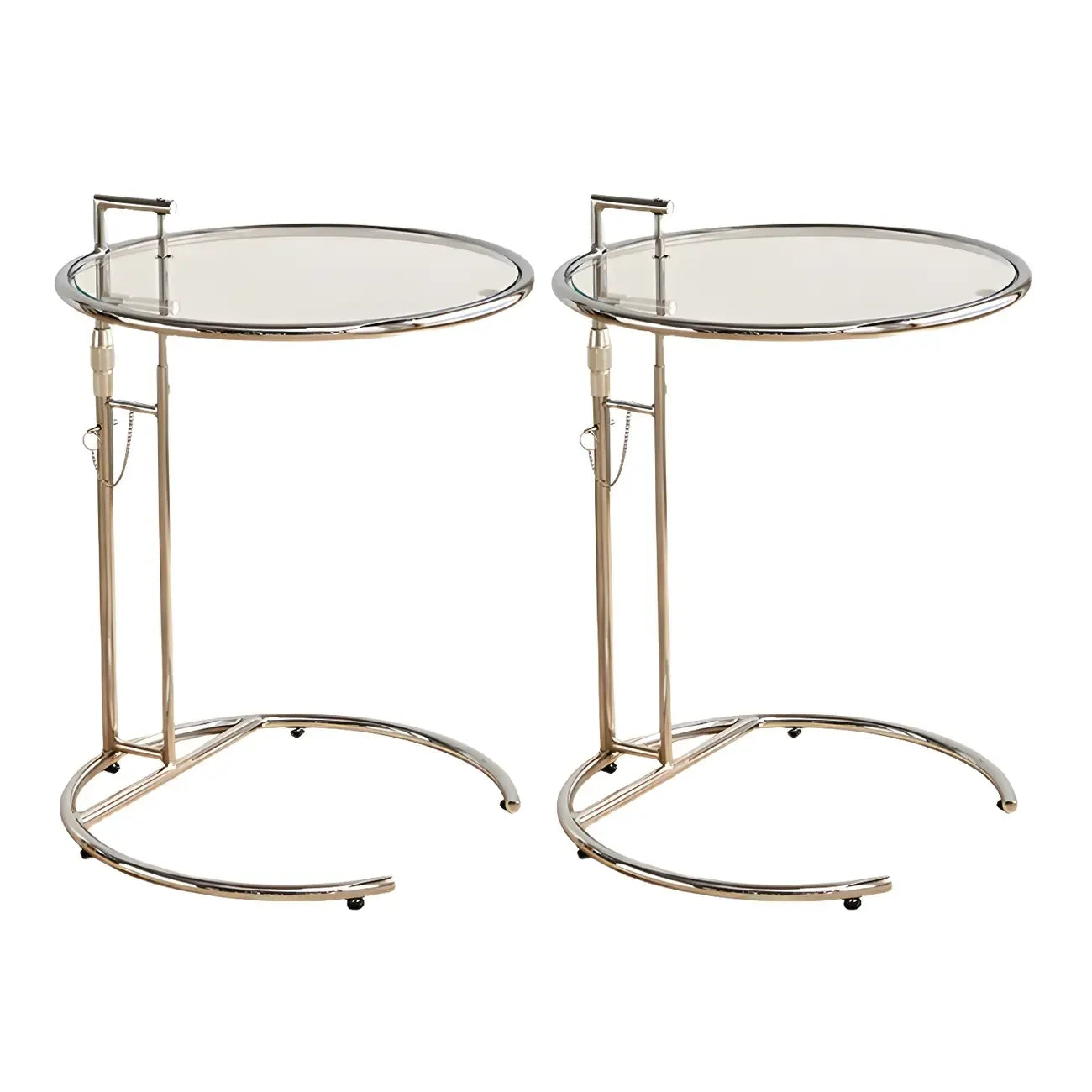 Table d'appoint ronde argentée en forme de C à hauteur réglable