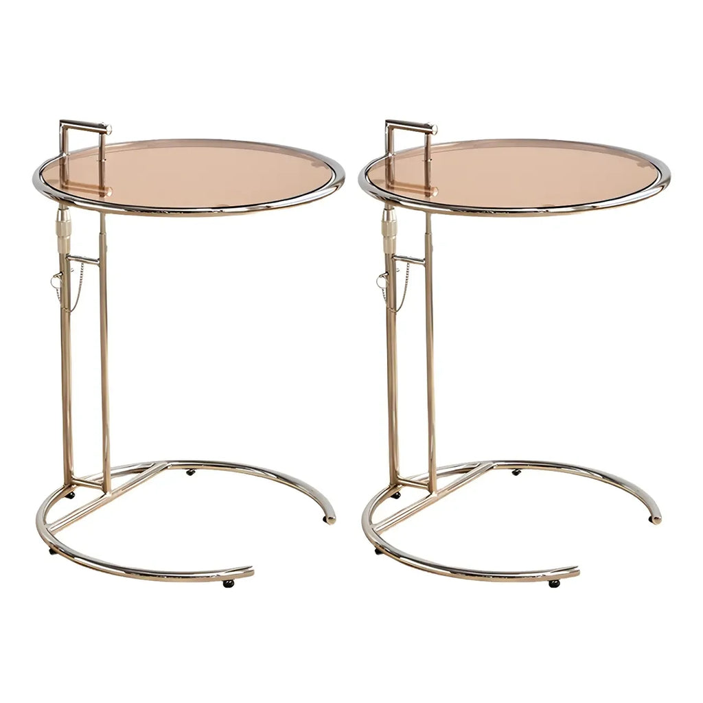 Table d'appoint ronde argentée en forme de C à hauteur réglable