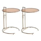 Table d'appoint ronde argentée en forme de C à hauteur réglable