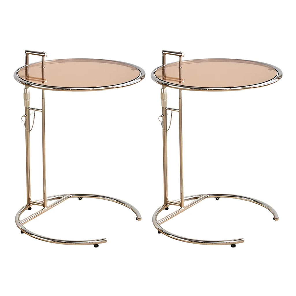 Table d'appoint ronde argentée en forme de C à hauteur réglable