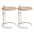 Table d'appoint ronde argentée en forme de C à hauteur réglable