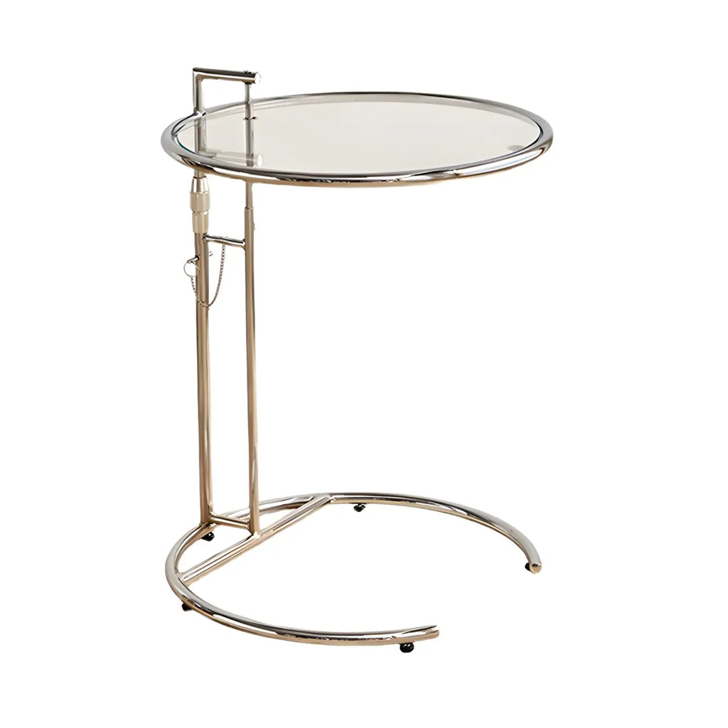 Table d'appoint ronde argentée en forme de C à hauteur réglable