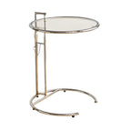 Table d'appoint ronde argentée en forme de C à hauteur réglable