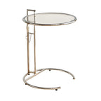 Table d'appoint ronde argentée en forme de C à hauteur réglable