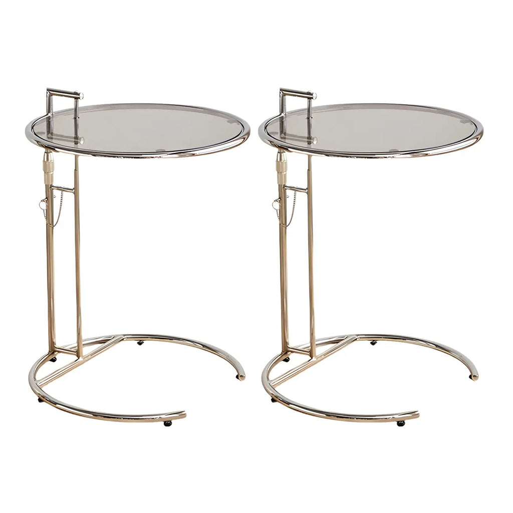 Table d'appoint ronde argentée en forme de C à hauteur réglable