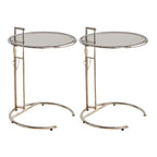 Table d'appoint ronde argentée en forme de C à hauteur réglable