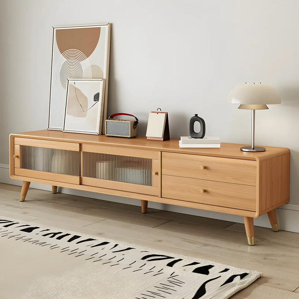 Mobile TV 87 in legno naturale nordico con ante scorrevoli