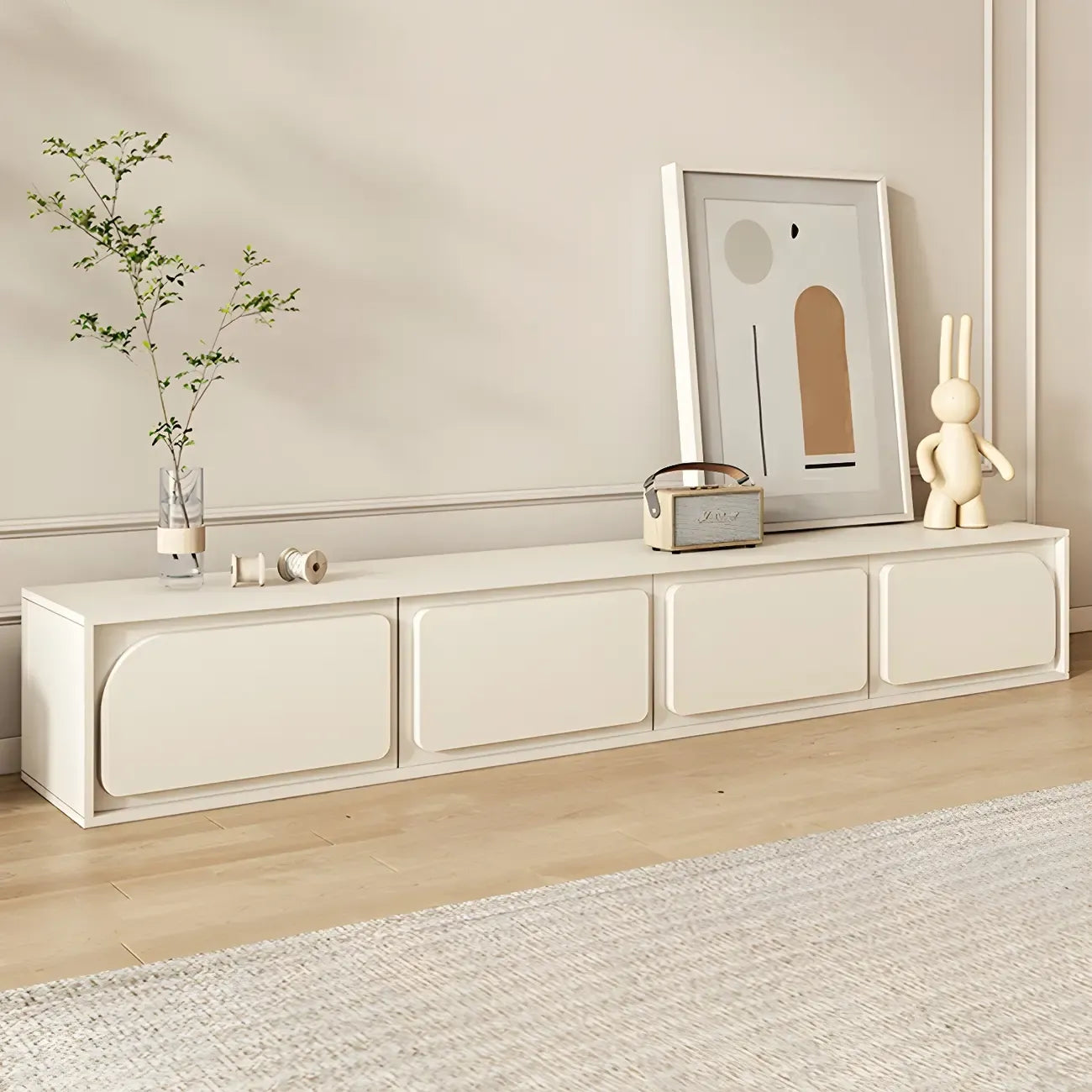 Mobile TV con gestione cavi, 79 pollici, legno moderno bianco, con gambe