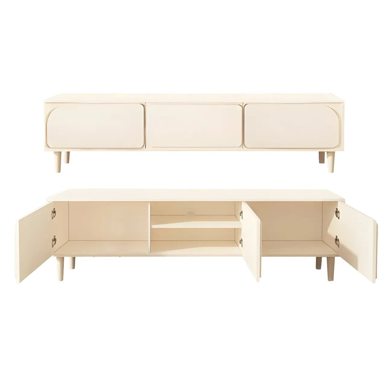 Mobile TV con gestione cavi, 79 pollici, legno moderno bianco, con gambe