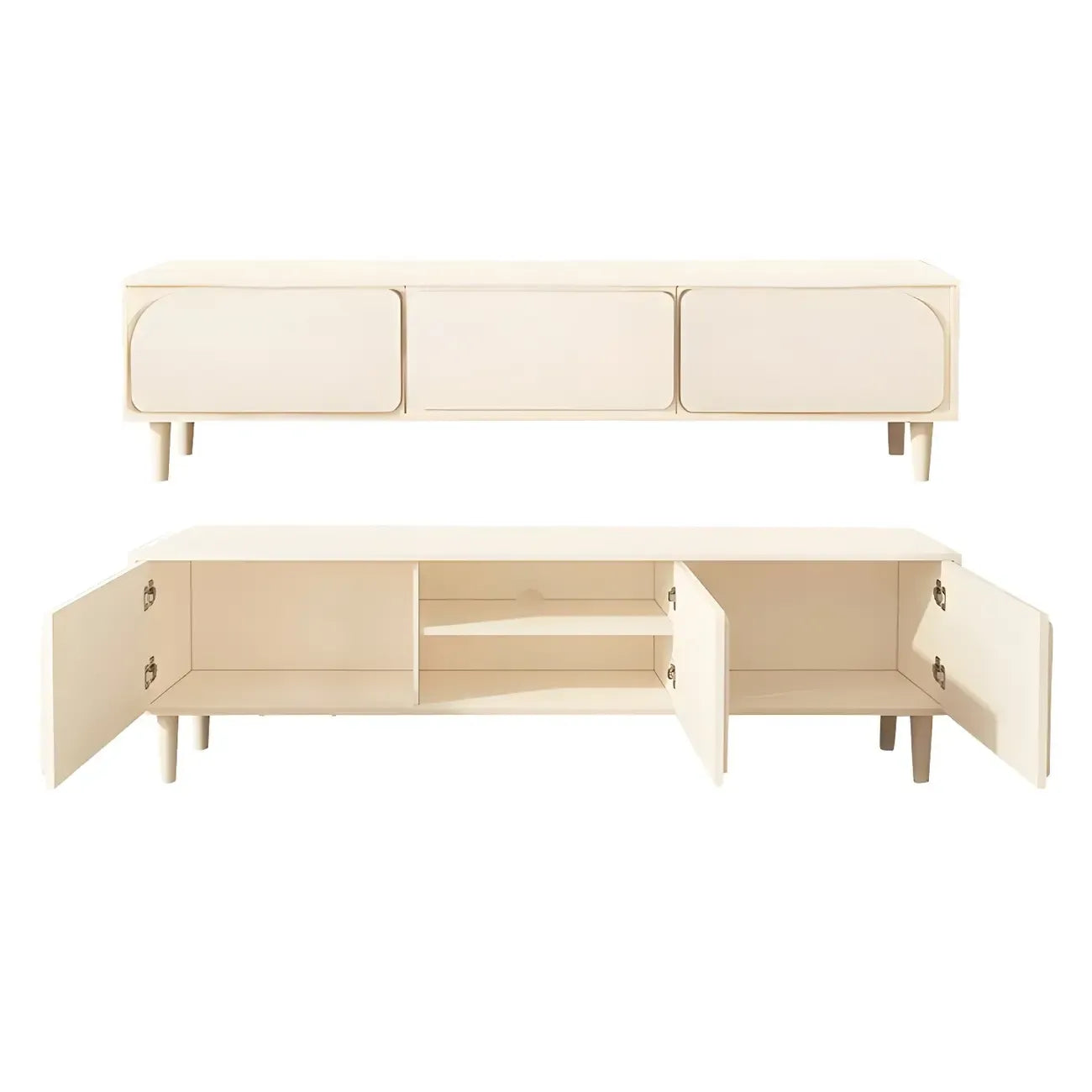Mobile TV con gestione cavi, 79 pollici, legno moderno bianco, con gambe