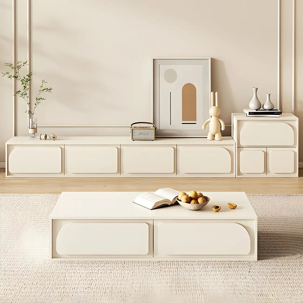 Mobile TV con gestione cavi, 79 pollici, legno moderno bianco, con gambe