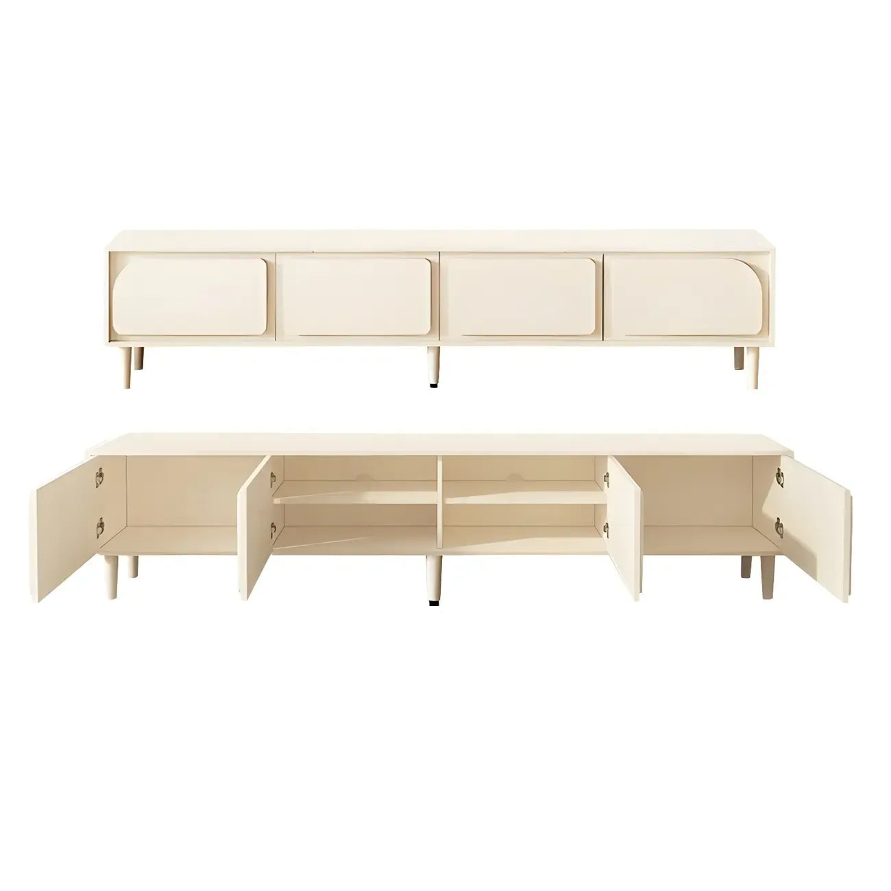 Mobile TV con gestione cavi, 79 pollici, legno moderno bianco, con gambe