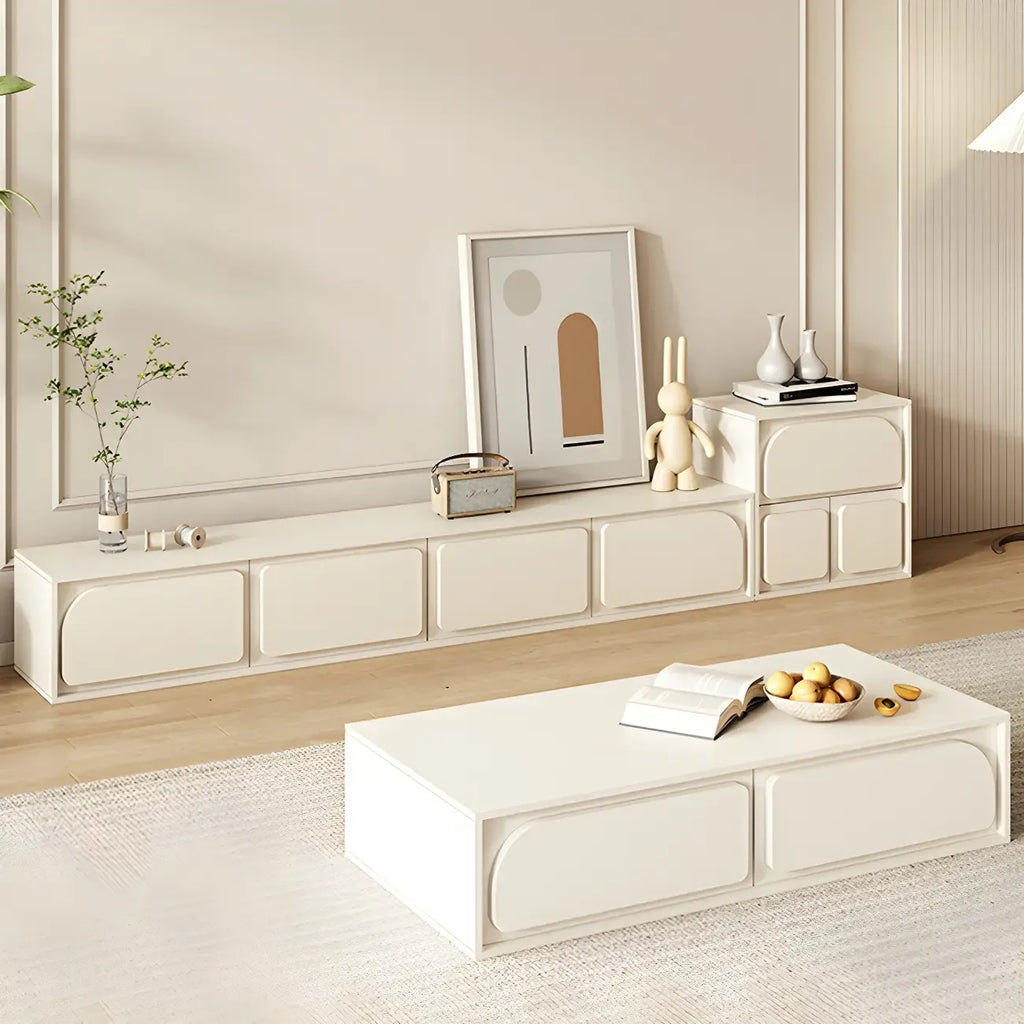 Mobile TV con gestione cavi, 79 pollici, legno moderno bianco, con gambe